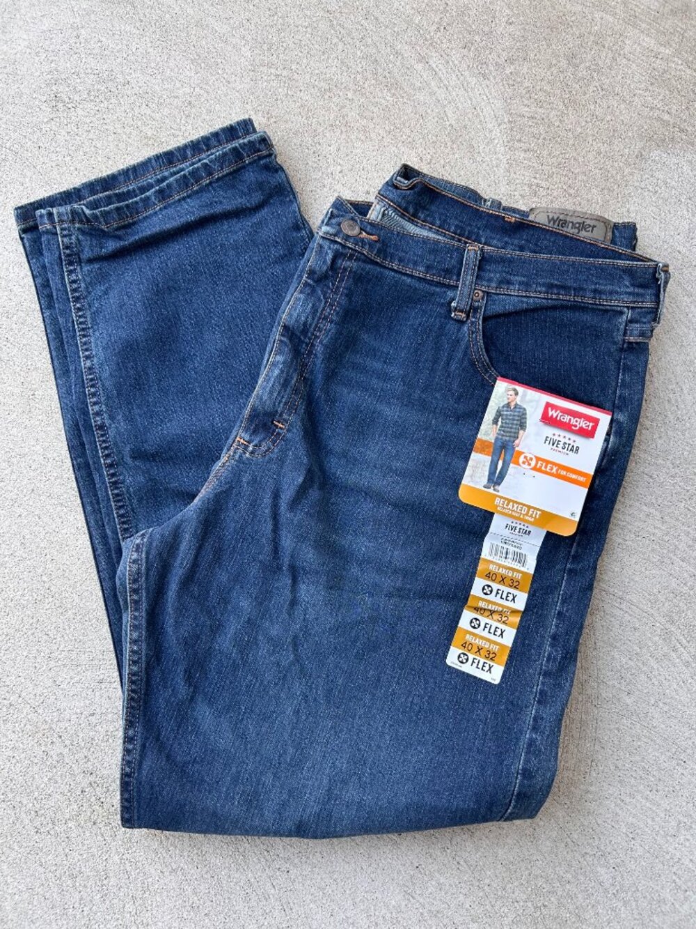 Wrangler Five Star Premium Men’s Relaxed Fit Flex Jeans 40x32 NWT Dark Wash